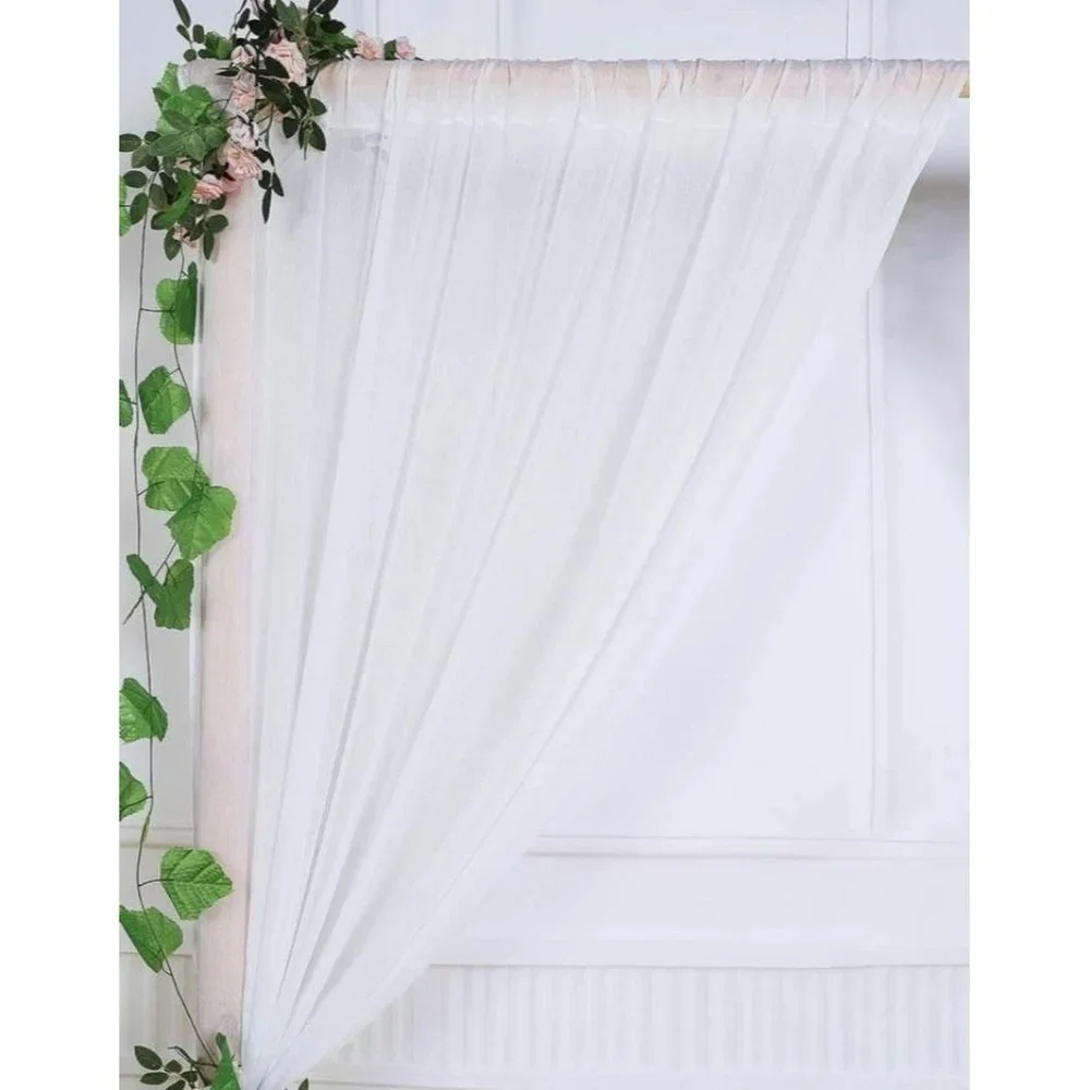 10x10 Feet | Shimmery White Crinkled Chiffon Curtains Wedding Arch Linen Drapes - Picture 2 of 5